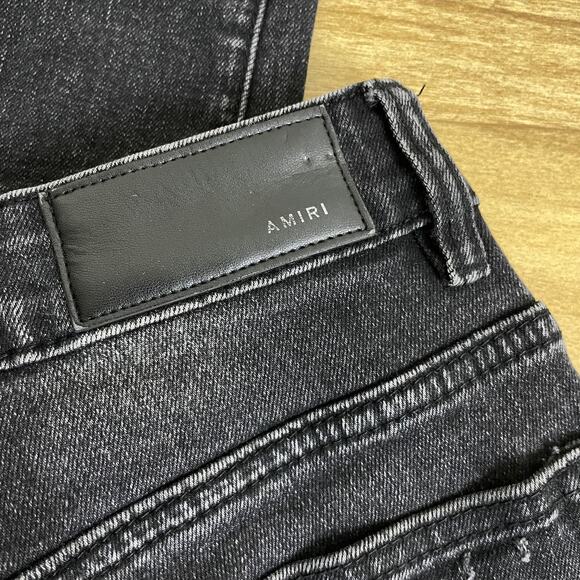 Amiri Skinny Jeans Mens 29 Black Distressed Varsity Logo Designer Denim Stretch - Picture 8 of 10